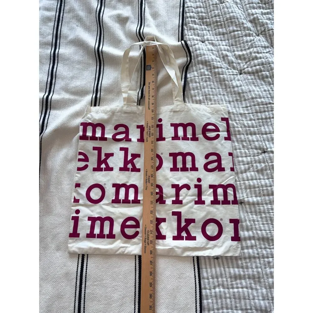 Marimekko Organic Cotton Canvas Tote Bag Cream Plum Magenta Logo Print